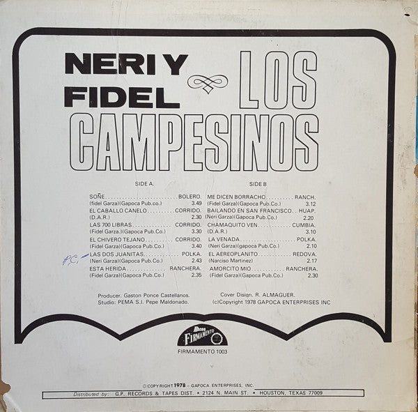 Neri Y Fidel Los Campesinos – El Chivero Tejano - Mint- LP Record (VG+ cover) 1978 Discos Firmamento USA Vinyl - Latin / Cumbia - Shuga Records