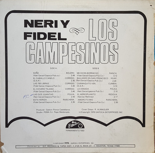Neri Y Fidel Los Campesinos – El Chivero Tejano - Mint- LP Record (VG+ cover) 1978 Discos Firmamento USA Vinyl - Latin / Cumbia