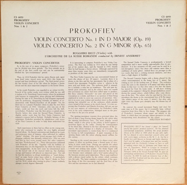 Ruggiero Ricci & Ernest Ansermet– Prokofiev Violin Concerti Nos. 1 And 2 (1958) - Mint- LP Record 1960s London UK Vinyl - Classical - Shuga Records