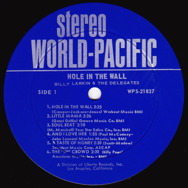 Billy Larkin & The Delegates - Hole In The Wall - VG+ (VG Cover) LP Record 1965 World Pacific USA Original Vinyl - Jazz / Soul-Jazz - Shuga Records