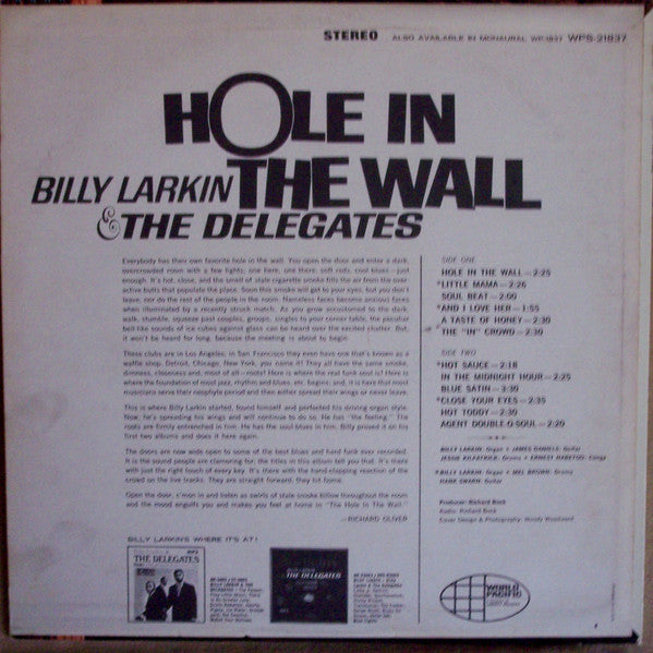 Billy Larkin & The Delegates - Hole In The Wall - VG+ (VG Cover) LP Record 1965 World Pacific USA Original Vinyl - Jazz / Soul-Jazz - Shuga Records