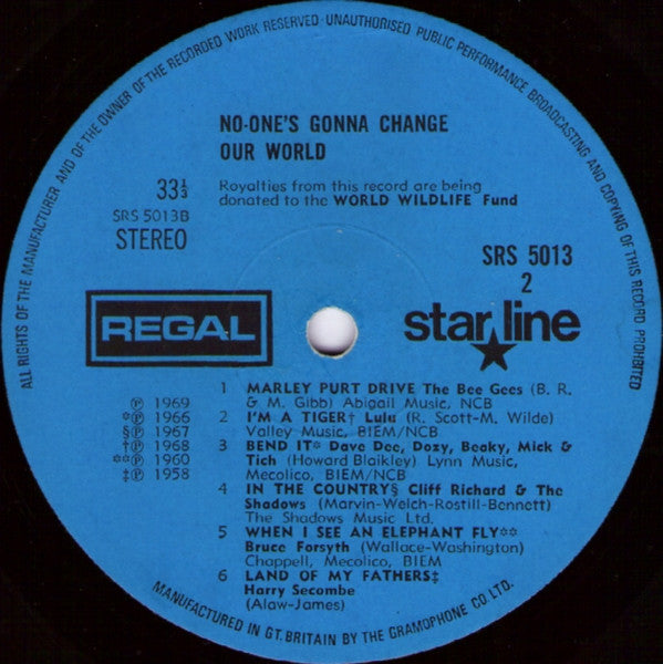 Various – No One's Gonna Change Our World - VG+ LP Record 1969 Starline Regal UK Vinyl - Psychedelic Rock / Pop Rock / Folk / Comedy - Shuga Records