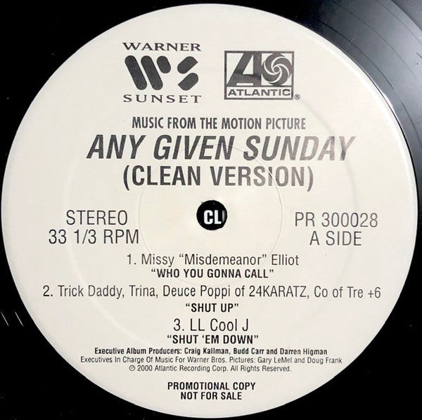 Various – Music From The Motion Picture Any Given Sunday - VG+ 3 LP Record 2000 Warner Atlantic Promo Clean Version Vinyl - Soundtrack / Hip Hop - Shuga Records