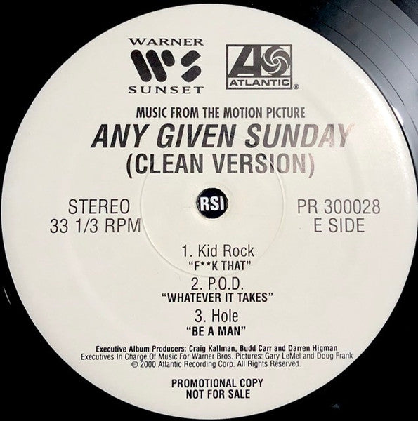 Various – Music From The Motion Picture Any Given Sunday - VG+ 3 LP Record 2000 Warner Atlantic Promo Clean Version Vinyl - Soundtrack / Hip Hop - Shuga Records