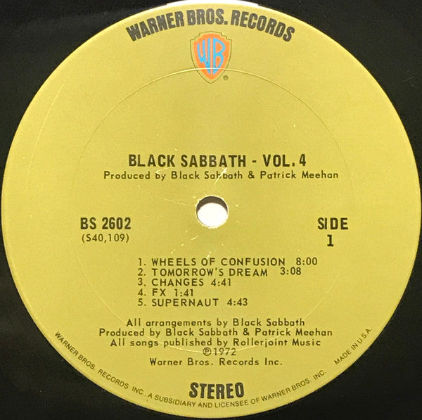 Black Sabbath - Black Sabbath Vol. 4 - VG+ LP Record 1972 Warner USA Original Green Label Vinyl - Rock / Heavy Metal - Shuga Records