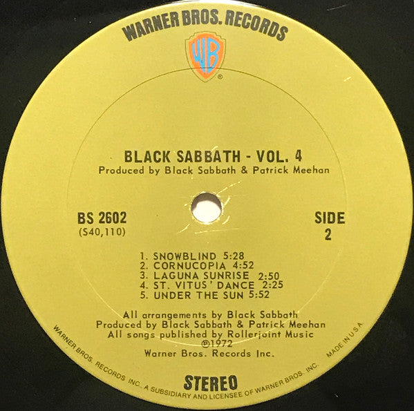 Black Sabbath - Black Sabbath Vol. 4 - VG+ LP Record 1972 Warner USA Original Green Label Vinyl - Rock / Heavy Metal - Shuga Records