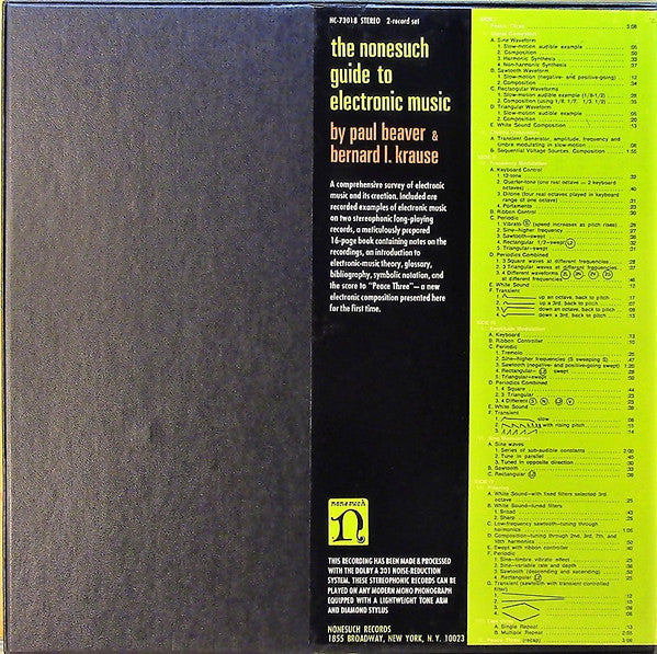 Paul Beaver & Bernard L. Krause – The Nonesuch Guide To Electronic Music - Mint- 2 LP Record 1968 Nonesuch USA Vinyl & Booklet - Classical / Electronic / Moog / Sound Collage - Shuga Records