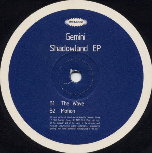 Gemini - Shadowland EP - VG+ 12" EP Record 1997 Distance France Vinyl - House / Deep House / Tech House - Shuga Records