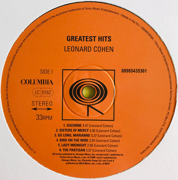 Leonard Cohen – Greatest Hits (1975) - Mint- LP Record 2018 180 gram Vinyl & Insert - Rock / Folk Rock - Shuga Records