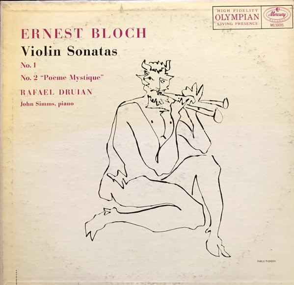 Rafael Druian / John Simms - Bloch : Violin Sonatas No. 1, No. 2 "Poeme Mystique" - VG+ LP Record 1950s Mercury Living Presence USA Mono Vinyl - Classical / Pablo Picasso Cover - Shuga Records