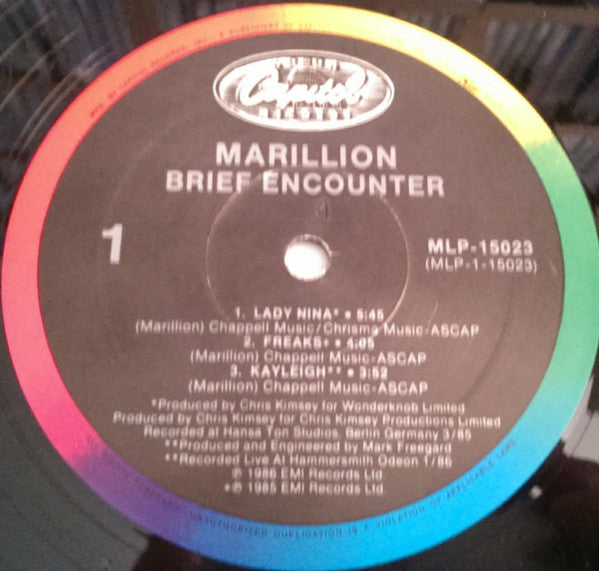 Marillion - Brief Encounter - Mint- LP Record 1986 Capitol USA Original Vinyl - Hard Rock / Symphonic Rock / Prog Rock - Shuga Records