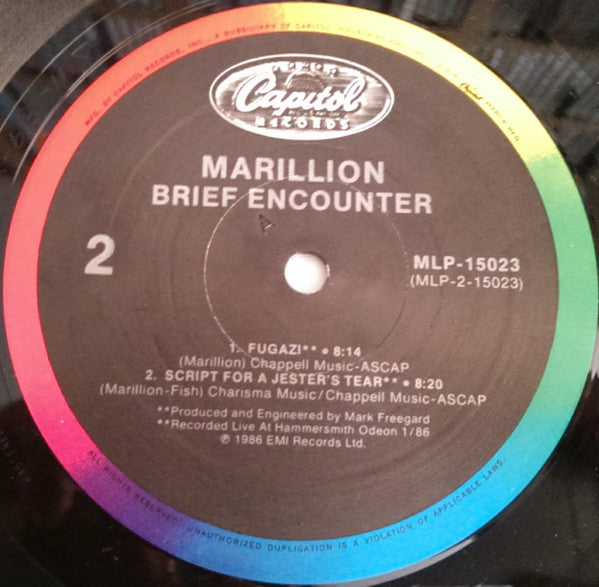 Marillion - Brief Encounter - Mint- LP Record 1986 Capitol USA Original Vinyl - Hard Rock / Symphonic Rock / Prog Rock - Shuga Records