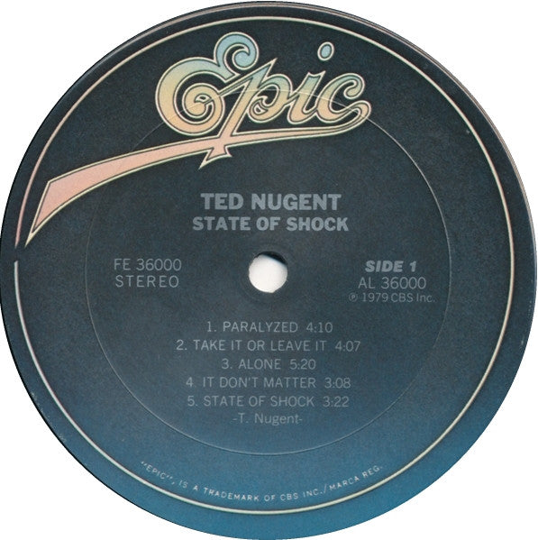 Ted Nugent - State Of Shock - VG+ LP Record 1979 Epic USA Original Vinyl - Hard Rock / Blues Rock - Shuga Records