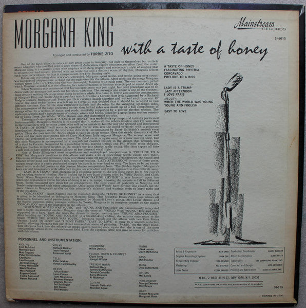 Morgana King ‎– With A Taste Of Honey - VG+ LP Record 1964 USA Stereo Vinyl - Jazz Vocal