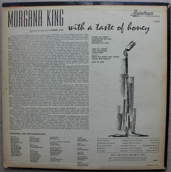 Morgana King ‎– With A Taste Of Honey - VG+ LP Record 1964 USA Stereo Vinyl - Jazz Vocal - Shuga Records