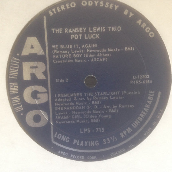The Ramsey Lewis Trio – Pot Luck - VG+ LP Record 1963 Argo USA Original Stereo Vinyl - Jazz / Soul-Jazz - Shuga Records