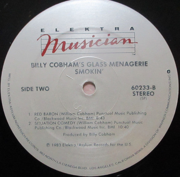 Billy Cobham's Glass Menagerie, Billy Cobham · Dean Brown · Gil Goldstein · Tim Landers - Smokin' - VG+ LP Record 1983 Elektra Musician USA Vinyl & Insert - Jazz-Funk / Fusion - Shuga Records