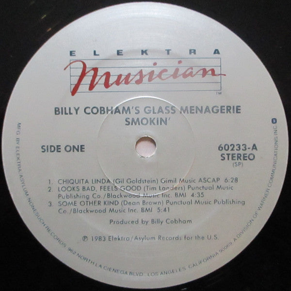 Billy Cobham's Glass Menagerie, Billy Cobham · Dean Brown · Gil Goldstein · Tim Landers - Smokin' - VG+ LP Record 1983 Elektra Musician USA Vinyl & Insert - Jazz-Funk / Fusion - Shuga Records