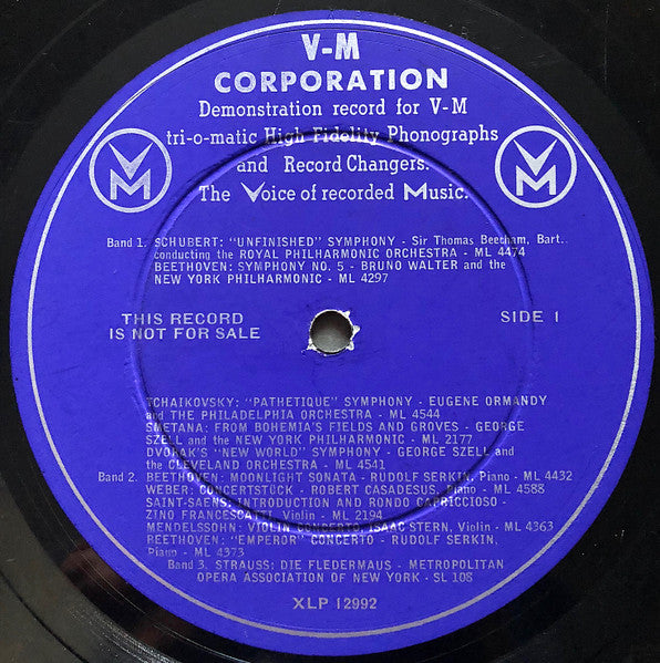 Various - Demonstration Record for V-M tri-o-matic High Fidelity Phonographs and Record Changers. The Voice of recorded Music - VG+ LP Record 1950s VM Corp USA Mono Vinyl Promo - Classical - Shuga Records