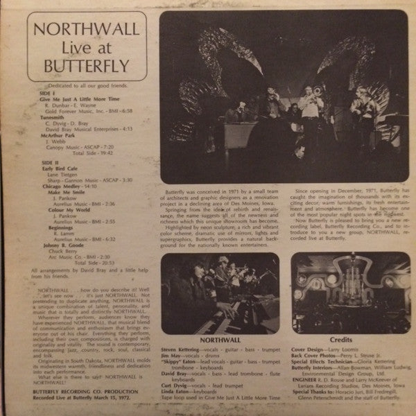 Northwall - Live At Butterfly - VG+ LP Record 1972 Private Press USA Vinyl - Blues Rock / Jazz-Rock - Shuga Records