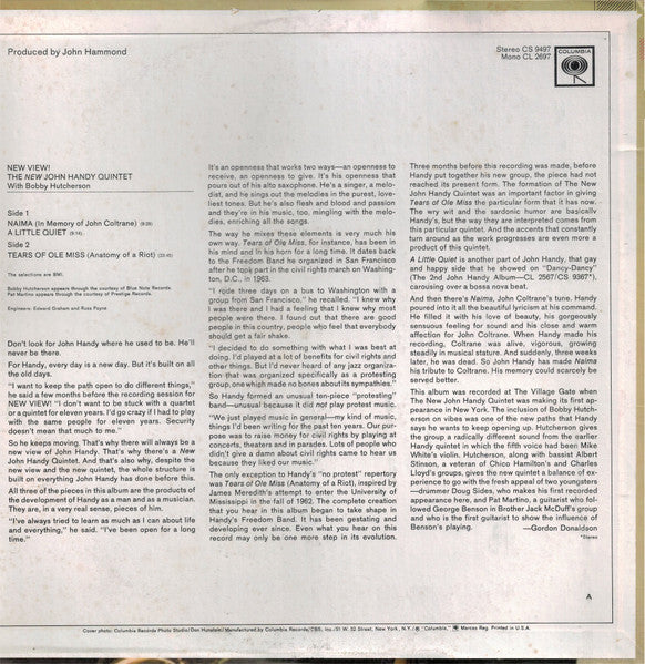 The New John Handy Quintet With Bobby Hutcherson - New View! (1967) - VG+ LP Record 1967 Columbia USA Vinyl - Jazz / Post Bop - Shuga Records