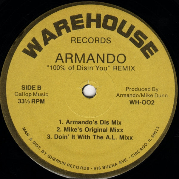 Armando / Mike Dunn - 100% Of Disin' You (Remix) - VG 12" Single Record USA Vinyl - Chicago House / Acid House - Shuga Records