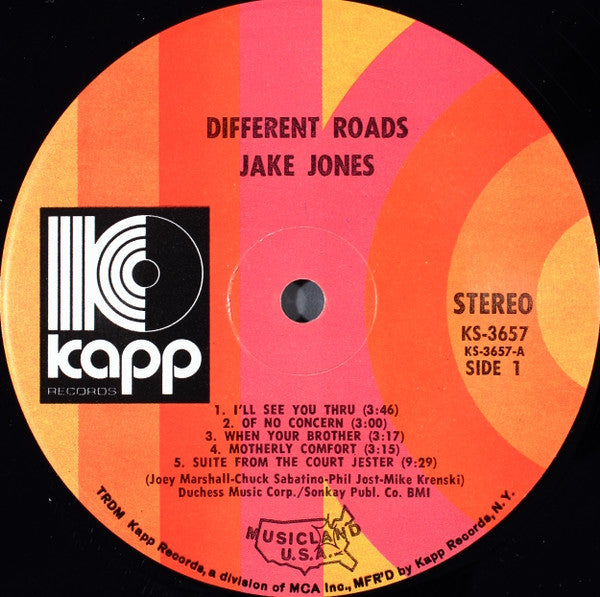Jake Jones - Different Roads - Mint- LP Record 1971 Kapp Musicland USA Vinyl - Prog Rock / Psychedelic