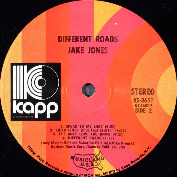 Jake Jones - Different Roads - Mint- LP Record 1971 Kapp Musicland USA Vinyl - Prog Rock / Psychedelic