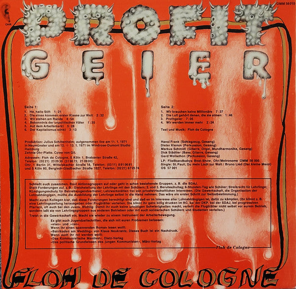 Floh De Cologne - Rockoper Profitgeier - VG+ LP Record 1971 Ohr Germany Original Vinyl, Gimick Cover & "Rockoper" Missing on Cover - Krautrock / Psychedelic Rock / Political - Shuga Records
