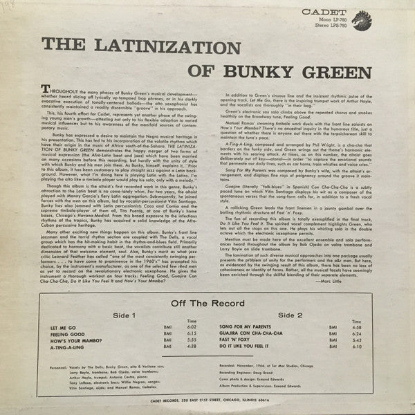Bunky Green - The Latinization Of Bunky Green - VG LP Record 1966 Cadet USA Mono Promo Label Vinyl - Jazz / Latin Jazz - Shuga Records