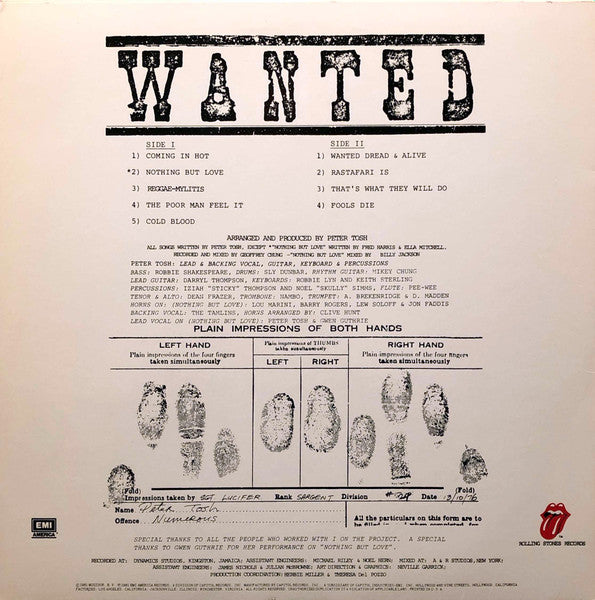 Peter Tosh – Wanted Dread & Alive - VG+ LP Record 1981 EMI Rolling Stones USA Vinyl - Roots Reggae - Shuga Records