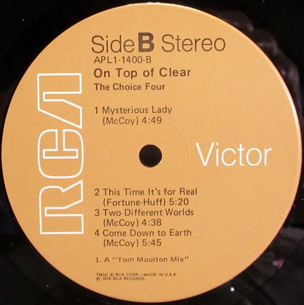 The Choice Four - On Top Of Clear - VG+ LP Record 1976 RCA USA Original Vinyl - Soul / Disco - Shuga Records