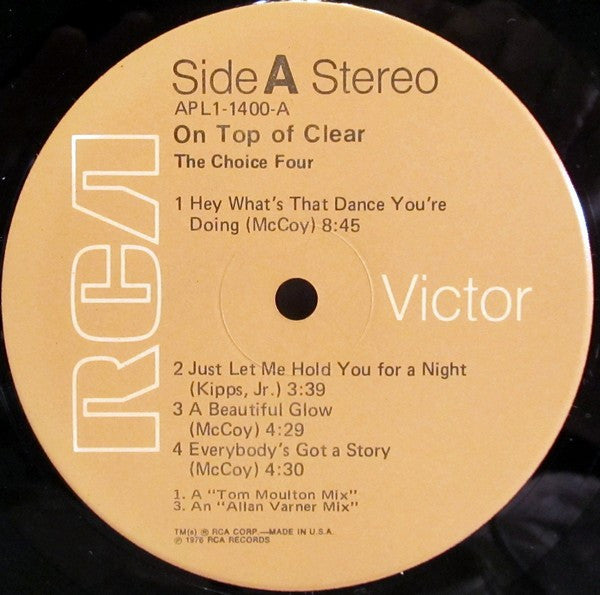 The Choice Four - On Top Of Clear - VG+ LP Record 1976 RCA USA Original Vinyl - Soul / Disco - Shuga Records