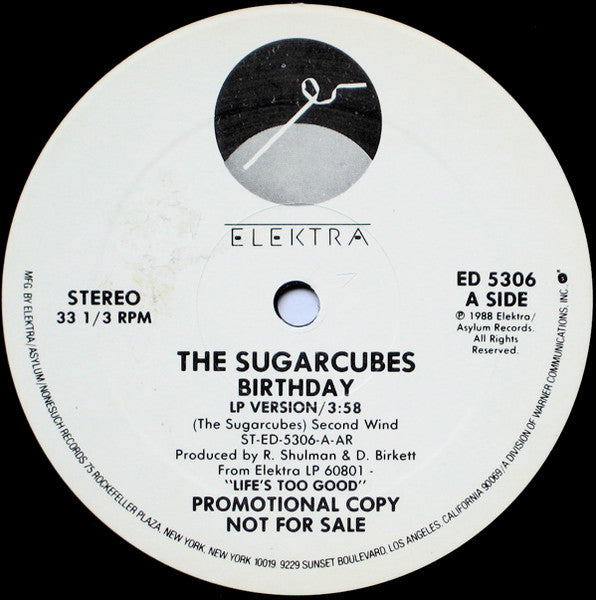 The Sugarcubes (Bjork) - Birthday - VG+ 12" Single Record 1988 Elektra USA Promo Vinyl - Indie Rock / Electronic