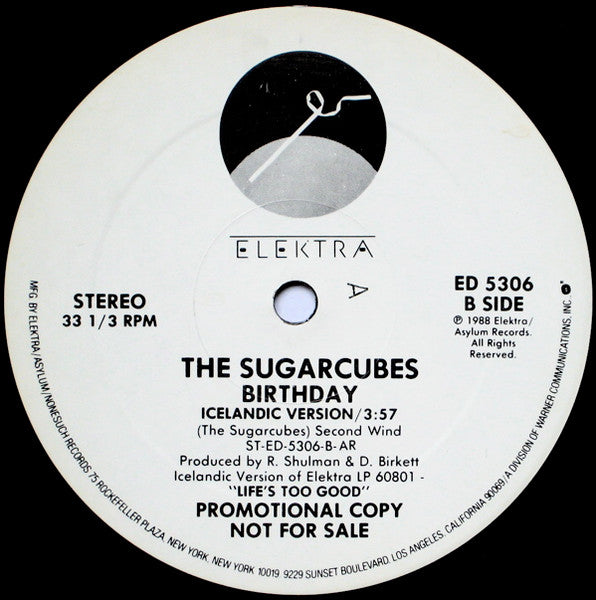 The Sugarcubes (Bjork) - Birthday - VG+ 12" Single Record 1988 Elektra USA Promo Vinyl - Indie Rock / Electronic