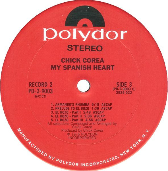 Chick Corea - My Spanish Heart - Mint- 2 LP Record 1976 Polydor USA Original Vinyl - Jazz / Latin / Rumba - Shuga Records