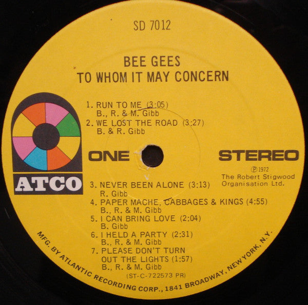 Bee Gees - To Whom It May Concern - VG+ LP Record 1972 ATCO USA Original Vinyl & Pop-Up Gimmick Cover - Pop Rock / Classic Rock - Shuga Records