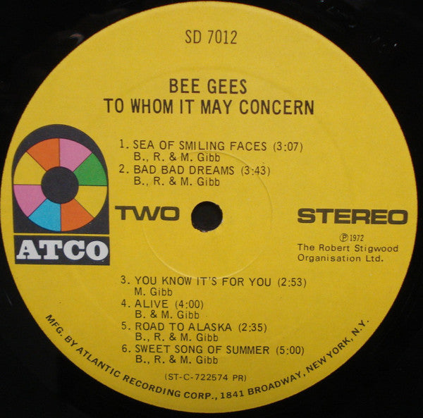 Bee Gees - To Whom It May Concern - VG+ LP Record 1972 ATCO USA Original Vinyl & Pop-Up Gimmick Cover - Pop Rock / Classic Rock - Shuga Records