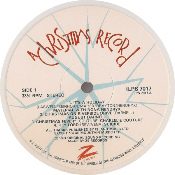 Various – A Christmas Record - Mint- LP Record 1981 ZE UK White Vinyl - - Shuga Records