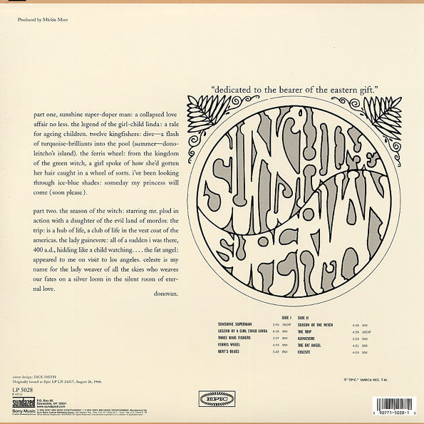 Donovan - Sunshine Superman (1966) - Mint- LP Record 2005 USA 180 gram Vinyl - Psychedelic Rock / Folk Rock - Shuga Records