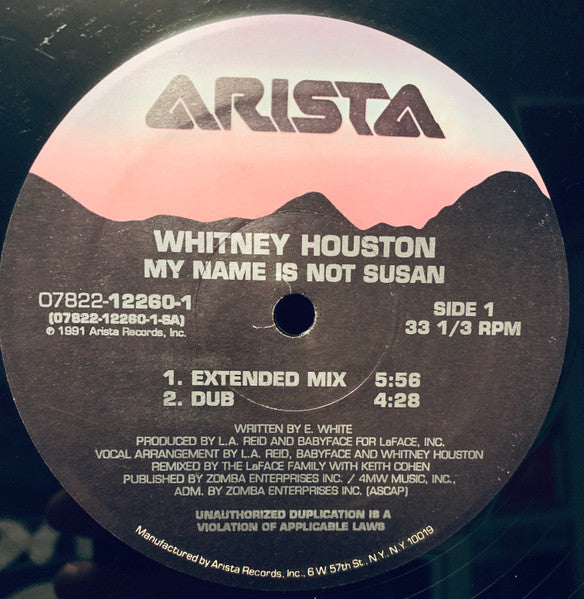 Whitney Houston - My Name Is Not Susan - Mint- 12" Single Record 1991 Arista USA Promo Vinyl - R&B / House / Synth-pop - Shuga Records