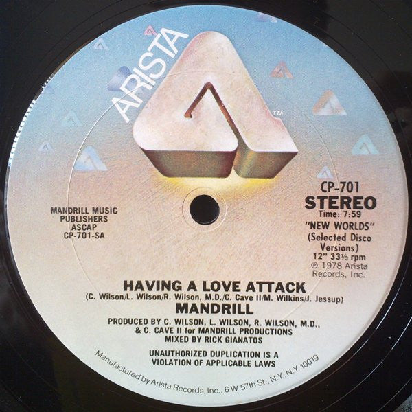 Mandrill - Having A Love Attack / Don't Stop / Stay Tonite - VG+ 12" Single Record 1978 Arista USA Vinyl - Disco / Funk - Shuga Records