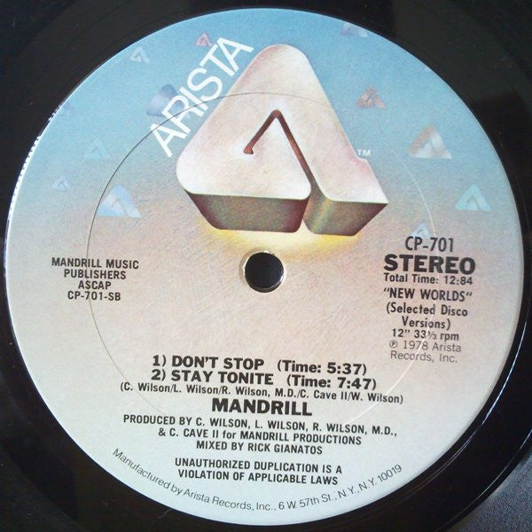 Mandrill - Having A Love Attack / Don't Stop / Stay Tonite - VG+ 12" Single Record 1978 Arista USA Vinyl - Disco / Funk - Shuga Records