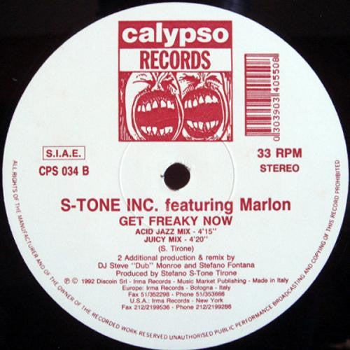 S-Tone Inc. Featuring Marlon - Get Freaky Now - VG+ 12" Single Record 1992 Calypso Italy - Italo House / Acid Jazz - Shuga Records