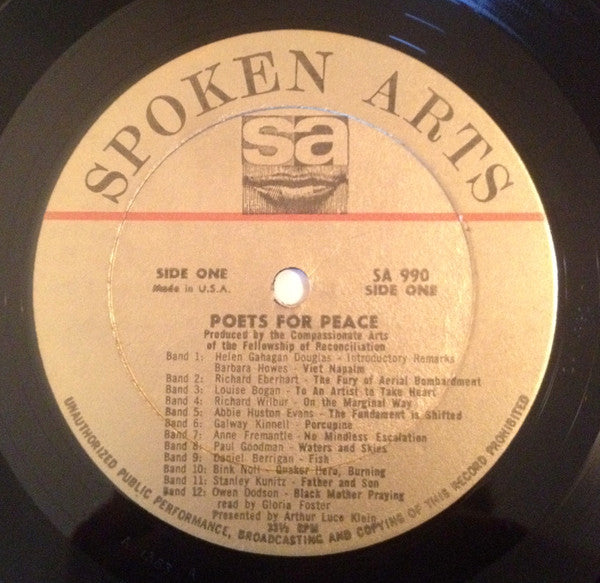 Various - Poets For Peace - VG+ (VG- cover) LP Record 1967 Spoken Arts USA Vinyl - Poetry / Spoken Word - Shuga Records
