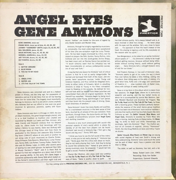 Gene Ammons - Angel Eyes - VG+ LP Record 1965 Prestige USA Mono Original Vinyl - Jazz / Bop / Soul-Jazz - Shuga Records