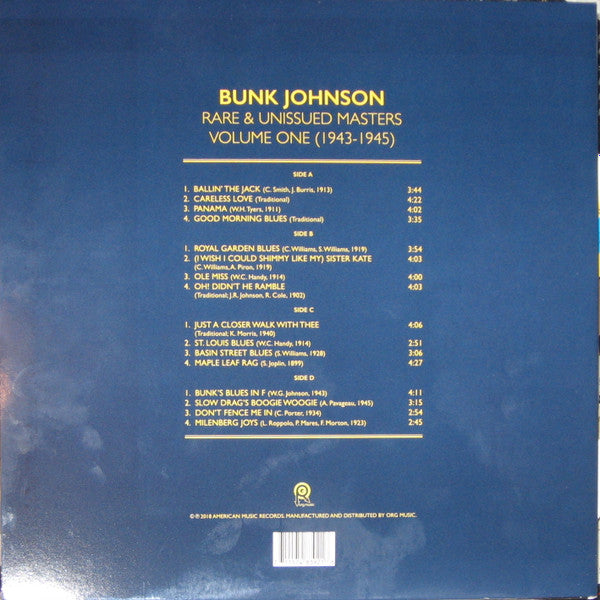 Bunk Johnson - Rare And Unissued Masters Volume One (1943-1945) - New 2 LP Record Store Day 2018 ORG American Music RSD Blue Vinyl - Jazz / Dixieland - Shuga Records