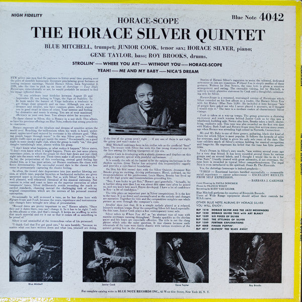 The Horace Silver Quintet – Horace-Scope - VG+ LP Record 1960 Blue Note USA Mono Original Vinyl - Jazz / Hard Bop - Shuga Records