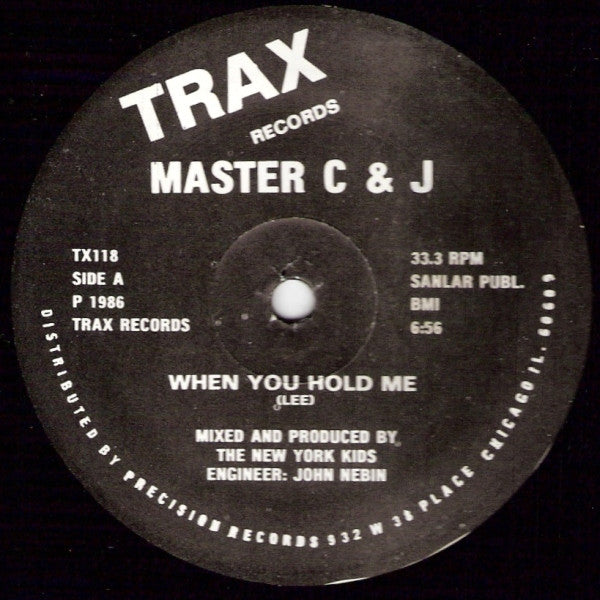 Master C & J - When You Hold Me - VG+ 12" Single Record 1986 Trax Vinyl - Chicago House - Shuga Records