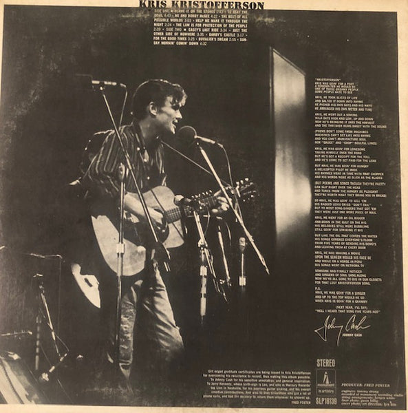 Kris Kristofferson – Kristofferson - Mint- LP Record 1970 Monument USA "April 1970" Vinyl - Country - Shuga Records